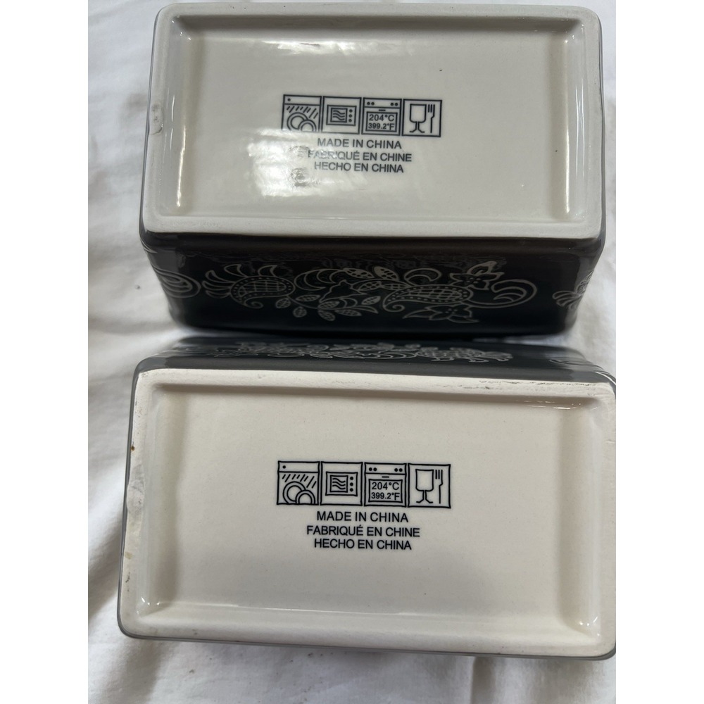 Baum Gray Floral Stoneware Mini Loaf Pans Set of‎ 2 Oven Safe Beaded Rim Modern - Picture 9 of 11